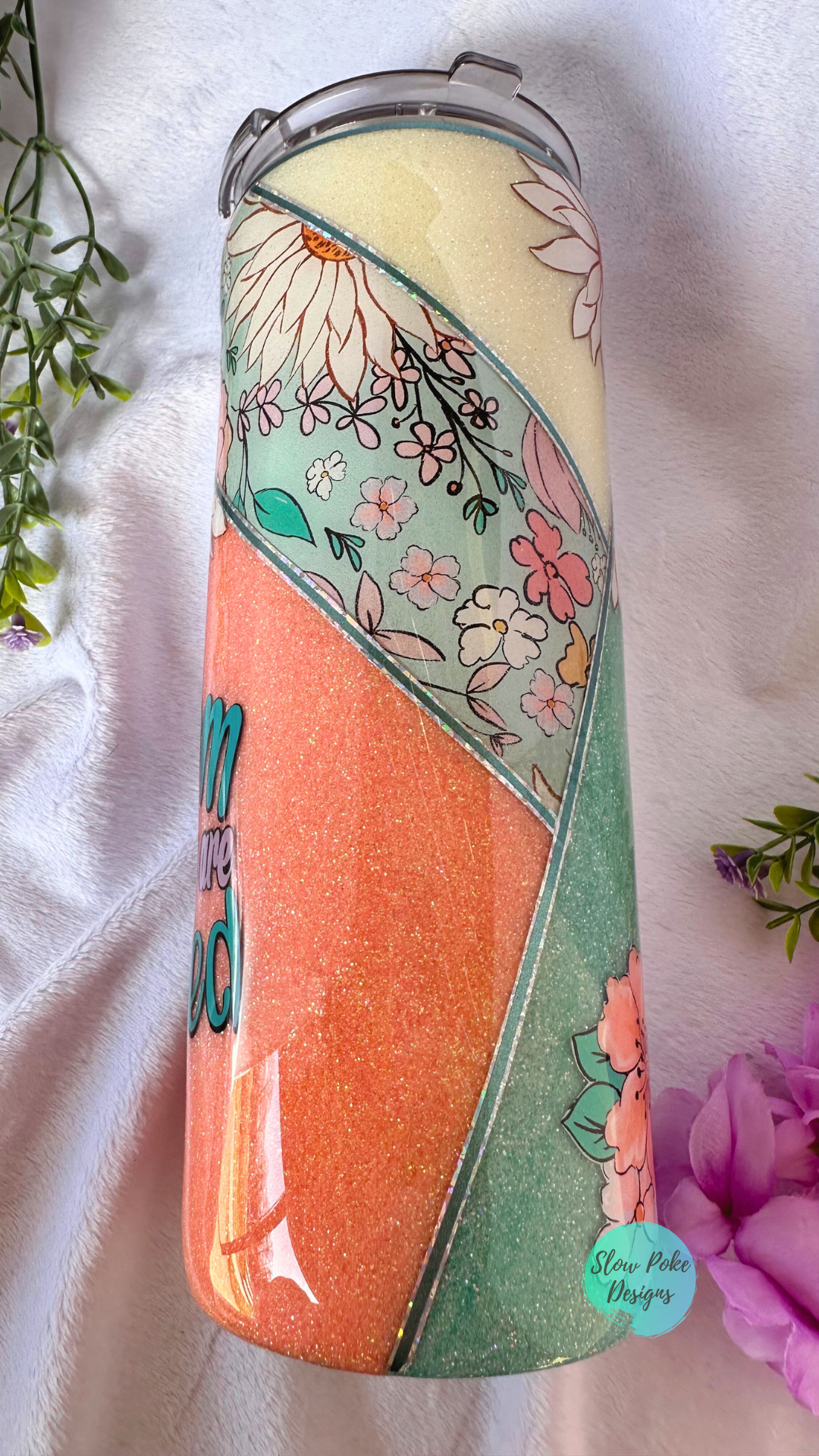 Spring Floral Tumbler | Glitter V Split Design | Bloom Where You Are Planted