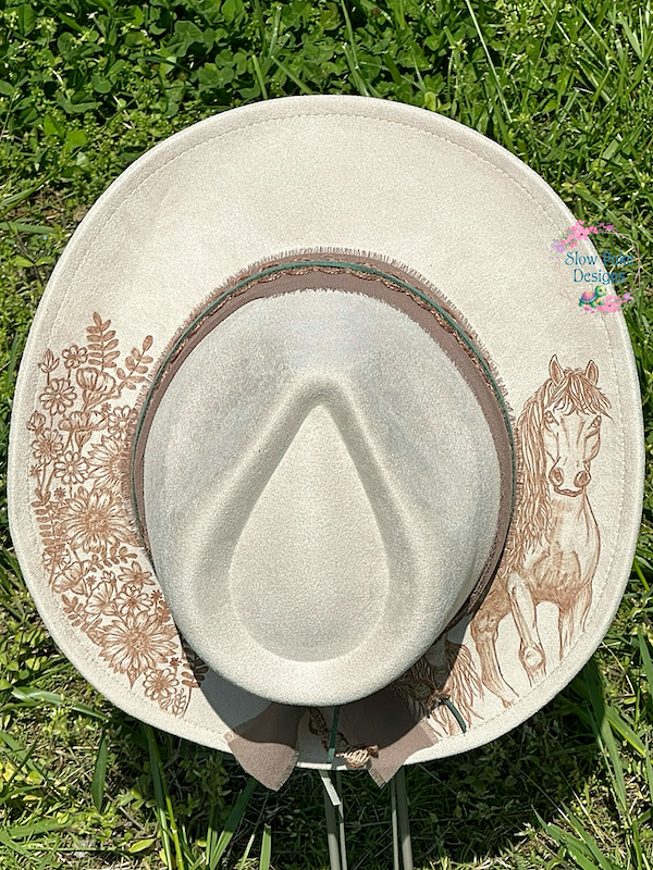 Horse And Wildflowers | Narrow Brim | Curved Fedora