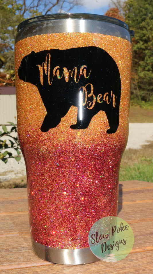 Mama Bear Sihouette | Glittered Tumbler