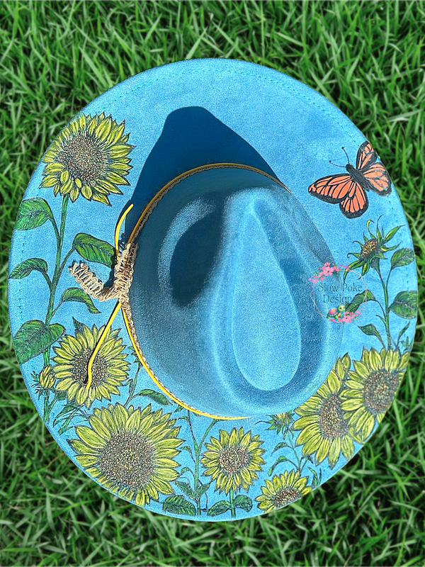 Painted Sunflowers & Butterfly | Wide Flat Brim