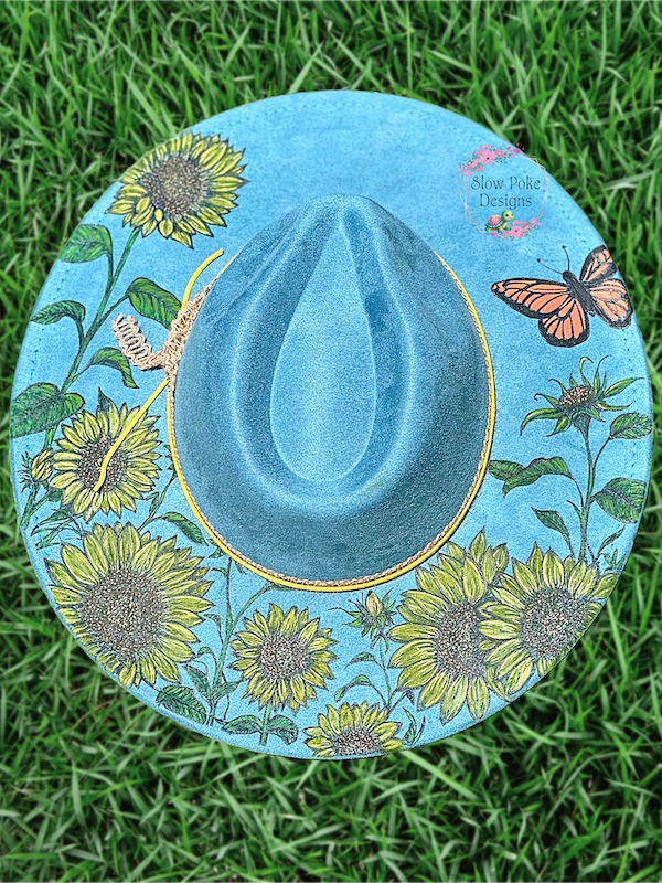 Painted Sunflowers & Butterfly | Wide Flat Brim
