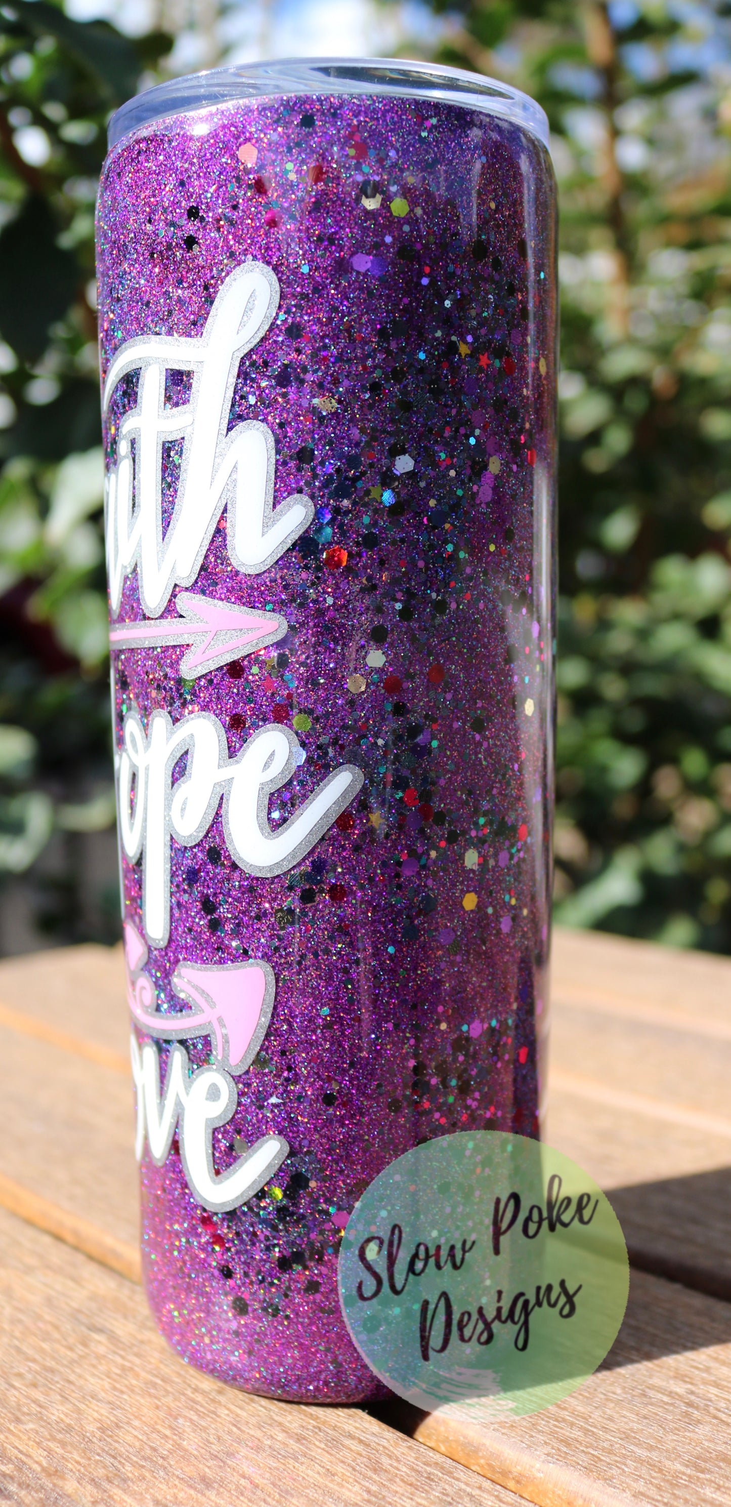 Uplifting Glittered Tumbler | Faith, Hope, Love