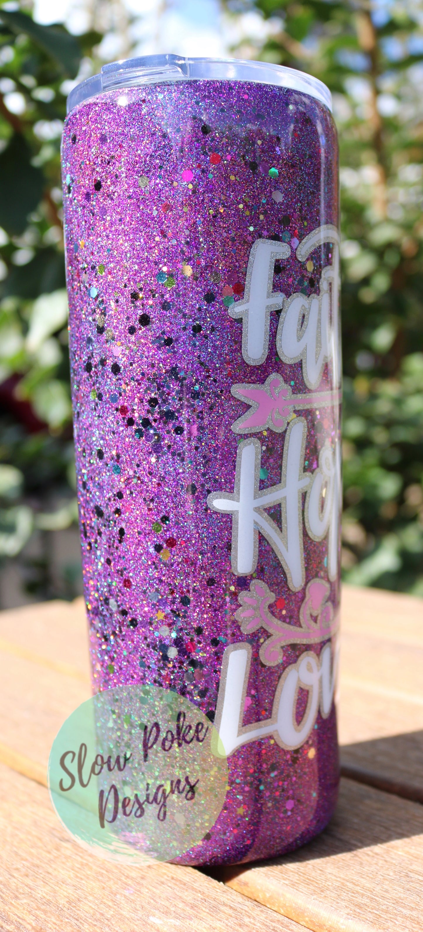 Uplifting Glittered Tumbler | Faith, Hope, Love